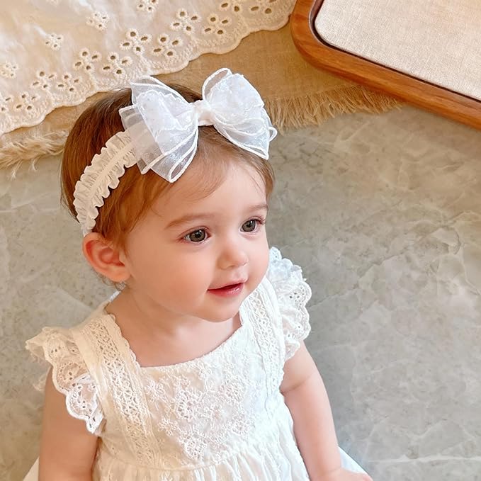 Handmade Baby Girl Headbands in Beige Baby Bows and Floral Lace Headband Bows for Newborns and Toddlers Cute Baby Girl Bows and Newborn Headband Bows