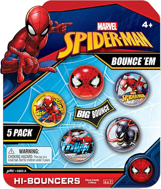 JA-RU Marvel Spiderman Bouncy Superballs Super Hi Bounce 1.2" (1 Pack of 5 Balls) Fidget Balls Small Toys for Kids Prize Premium Giveaways Gift Birthday Supplies A-6805-1