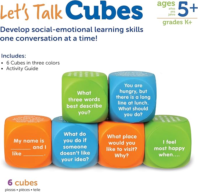 Learning Resources Let's Talk Cubes - Social Emotional Activities, Speech Therapy Materials, Ice Breaker, Occupational Sensory Gifts For Boys And Girls, Classroom Must Haves, Teacher Supplies
