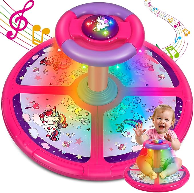 Sumapner Unicorn Sit and Spin Toys for Toddlers, Extra Large Size, Christmas Birthday Gift for Kids Boys Girls with Music & LED Lights, 360°Spinning Seat Sensory Toys Stocking Stuffers