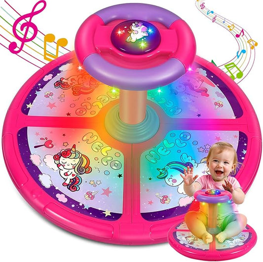 Sumapner Unicorn Sit and Spin Toys for Toddlers, Extra Large Size, Christmas Birthday Gift for Kids Boys Girls with Music & LED Lights, 360°Spinning Seat Sensory Toys Stocking Stuffers