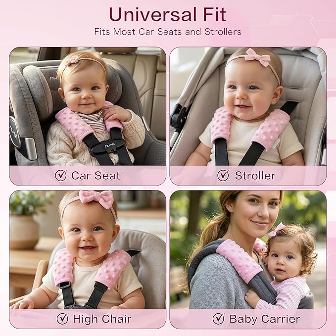 Pro Goleem Car Seat Strap Covers for Babies Girl Soft Car Seat Strap Shoulder Pads for All Car Seats, Stroller, Pushcar, Small Size Designed for Newborn, Pink