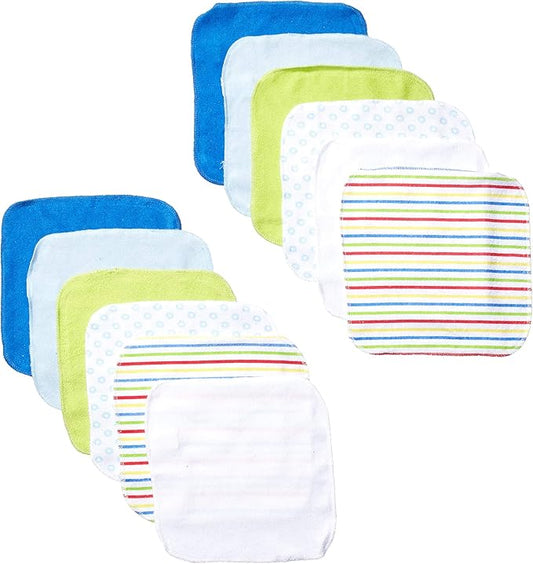 Luvable Friends Unisex Baby Cotton Rich Washcloths, Blue Stripe, One Size