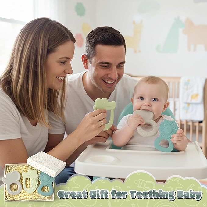 3Pcs Silicone Teething Toys for Babies Elephant Lion BPA Free Soft Teether Infant Sore Gums Pain Food Grade Silicone Teething Relief Chew Toy for Toddler Baby Shower Newborn 6-12 Months Birthday