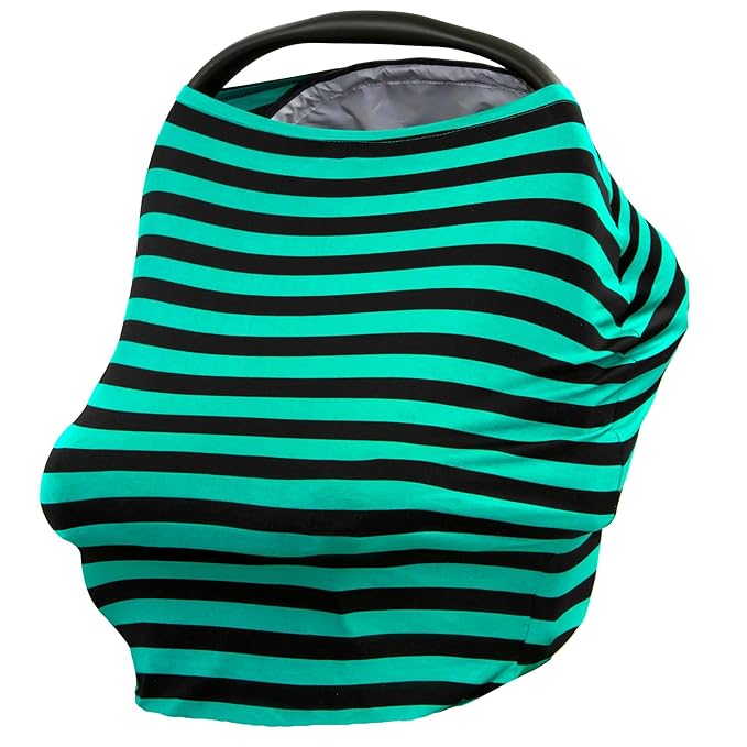 JLIKA Baby Car Seat Covers - Stretchy Infant Canopy and Nursing cover for breastfeeding newborns infants babies girls boys best shower gift maternity apron infinity scarf carseats! (Teal/Black Stripe)