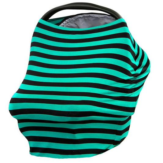 JLIKA Baby Car Seat Covers - Stretchy Infant Canopy and Nursing cover for breastfeeding newborns infants babies girls boys best shower gift maternity apron infinity scarf carseats! (Teal/Black Stripe)