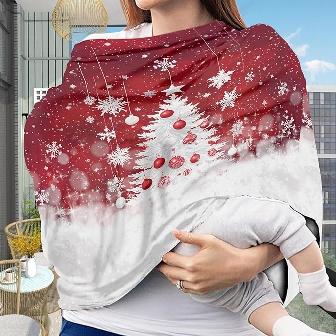 AFPANQZ Christmas Tree Print Stretchy Baby Car Seat Covers Nursing Breastfeeding Cover Breathable Multiuse Infant Carseat Canopy Stroller Cover Scarf All Seasons