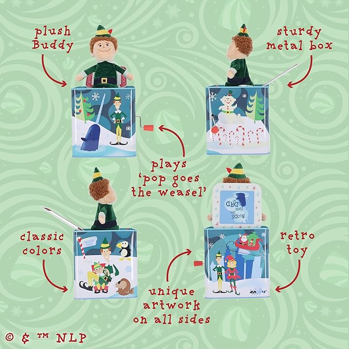Kids Preferred Warner Brothers Elf Jack-in-The-Box - Buddy The Elf Musical Toy for Kids & Toddlers