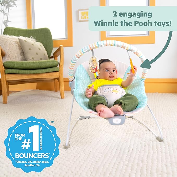 Bright Starts Disney Baby Winnie The Pooh Hunny Hues Bouncer with Soothing Vibrations, Unisex, Newborn+