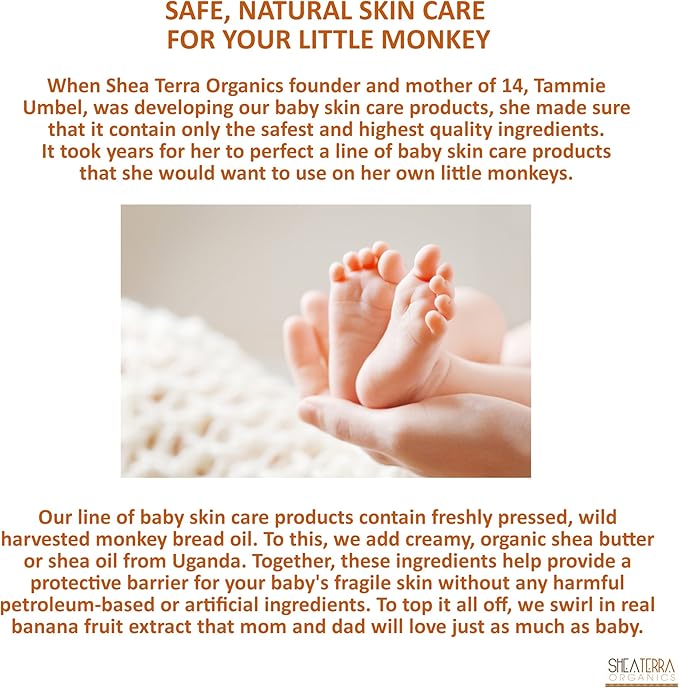 Shea Terra Organics Mama and Baby Collection | Bananas & Monkey Bread Baby Lotion | Non Toxic All Natural Emollient with Baobab and Shea Butter for Dry Skin – 16oz
