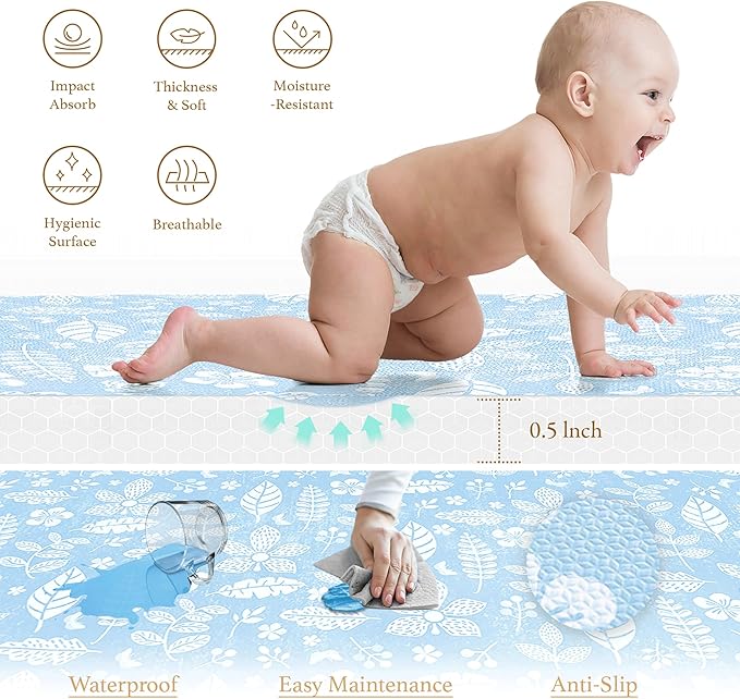 PopsyKosy Premium Baby Foam Play Mats - Stylish & Large Non-Toxic Puzzle Floor Tiles for Yoga- Spacious 6ft x 4ft - Expandable Interlocking Crawling Mats - Soft, Thick, Waterproof - Tranquil Blue