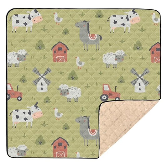 Baby Play Mat Cute Farm Tractor and Animals 50 x 50 Playpen Mat Baby Play Mats for Floor Play Gym Crawling Mat Non-Slip Cushioned Baby Playmat for Infants, Babies, Toddlers