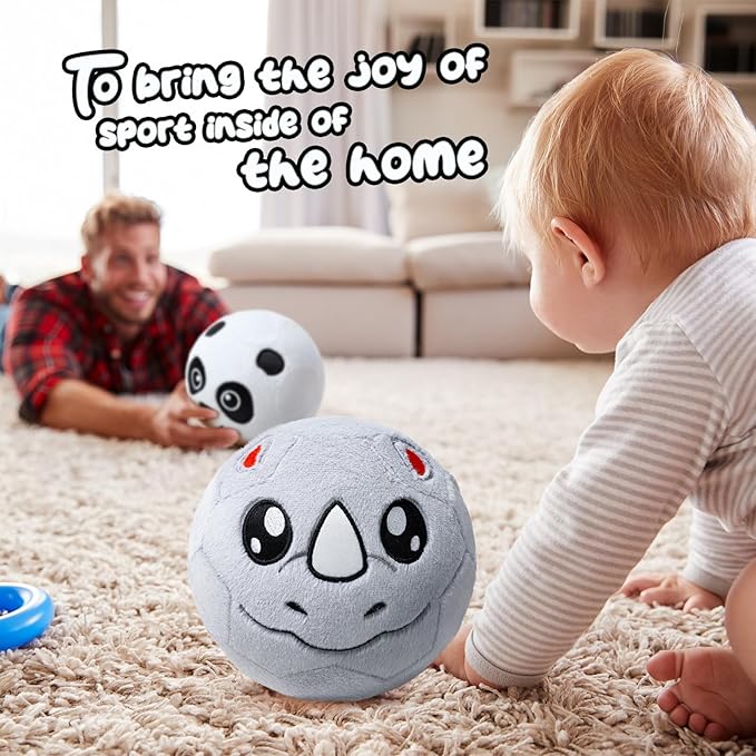 VangeBow Silent Indoor Soccer Balls for Toddlers 1-3, Inflatable Soft Plush Baby Toddler Soccer Ball Toys Gifts for 1 2 3 4 5 Year Old Boy Girl First Birthday Gift (Rhino, Pump Include)