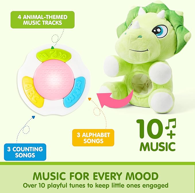 JOYIN Musical Dinosuar Plush Baby Toy, Stuffed Animal with Music & Light, Baby Musical Soft Plush Toys for Infant Babies, Easter Birthday Gifts for Boys and Girls 6+ Months