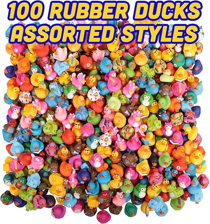Kangaroo Mini Rubber Ducks Bulk Pack of 100 – Floating Baby Bath Toys for Kids - Classroom Rewards - Pool Party & Birthday Party Favors for Kid - Small Rubber Duck for Baskets Stuffers for Kids