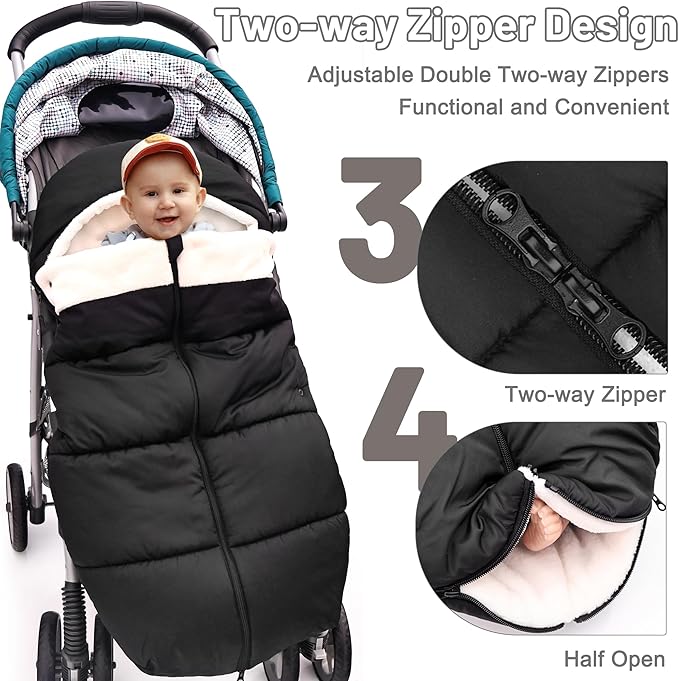 Winter Warm Bunting Bags Universal, Baby Stoller Sleep Bag Cold Weather, Waterproof Toddler Footmuff for Stroller,Pushchairs,Prams