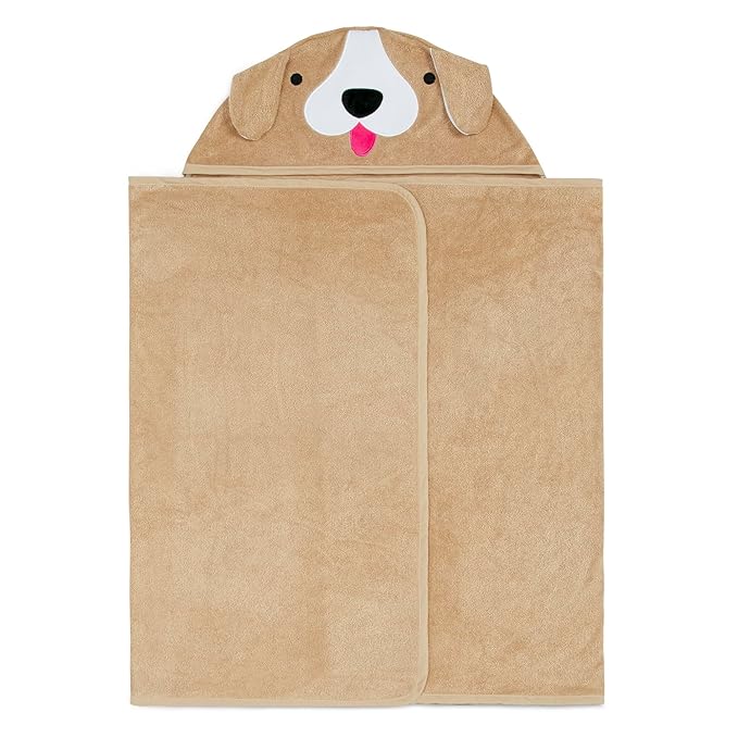 Delta Children Kids Hooded Bath Towel with Pockets - Super Soft and Absorbent- Great Gift for Boys and Girls, Tan Dog