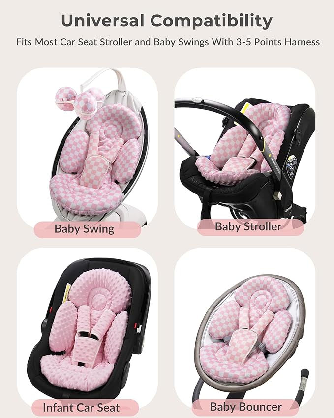 Infant Insert Compatible with 4moms Mamaroo Swing and Infant Carseat, Including 3 Replacement Balls, Reversible Newborn Insert for Baby Swing, Stroller, Bouncer, Soft Fabric - Dotted Pink