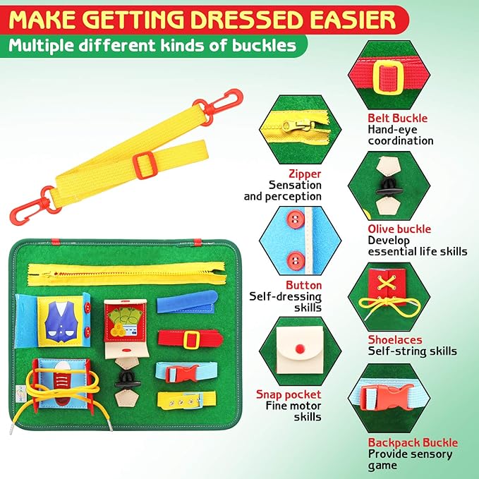Toddler Busy Board | Colorful Activity Sensory Play Set to Stimulate Motor Skills, Learning & Fun | Educational Tool for Hand Eye Coordination & Basic Dressing Skills | School Bus Back | Travel Size