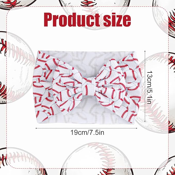 BOXOB Baseball Bow Headband Baby, High Stretchy Soft Nylon Headbands in Red & White Game Sport Event Hair Accessories for Girls and Infants