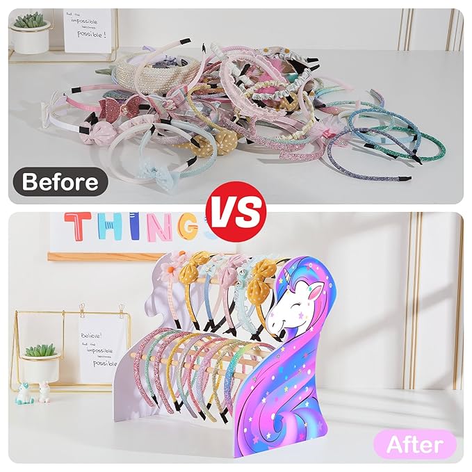 FIOBEE Girls Headband Holder Organizer Unicorn Headband Storage Hair Accessories Organizer Hairband Display Stand Home Room Decors for Kids