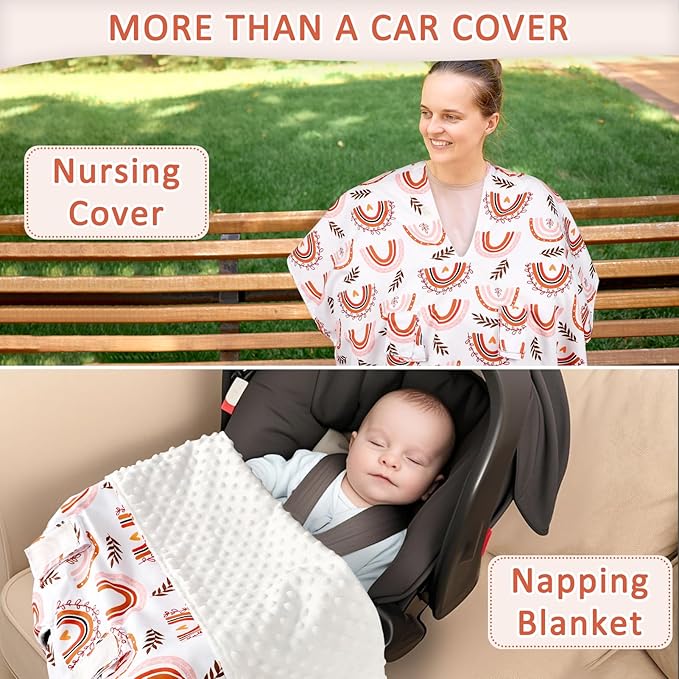 Baby Car Seat Cover, Breathable Infant Carseat Cover for Summer Peekaboo Opening Car Seat Canopy Cover, Nursing Cover for Baby Boys Girls (Rainbow)
