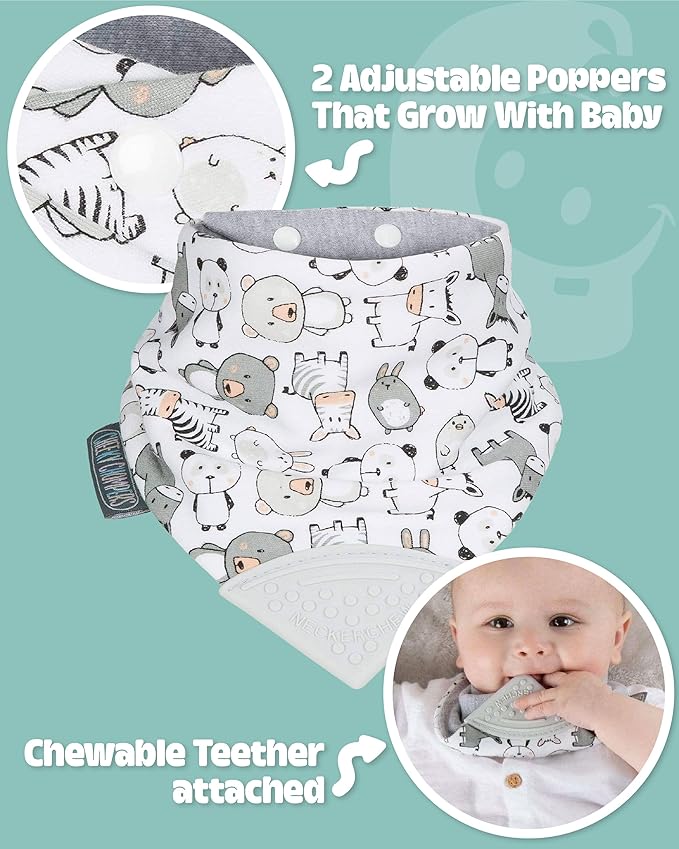 Cheeky Chompers Neckerchew Teething Bib, 2-in-1 Bandana Style Bib w/Food Grade Silicone Teether