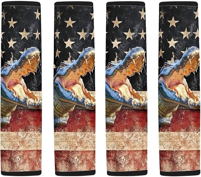 Car Seat Belt Cover Pad,2-Pack Soft Car Safety Seat Belt Strap Shoulder Pad for Adults and Children,2 Piece Crocodile USA Flag