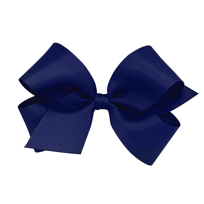 Wee Ones Girls' Classic Grosgrain Hair Bows with Plain Wrap Center, No-Slip Hair Clip, Handmade, Light Navy, Medium