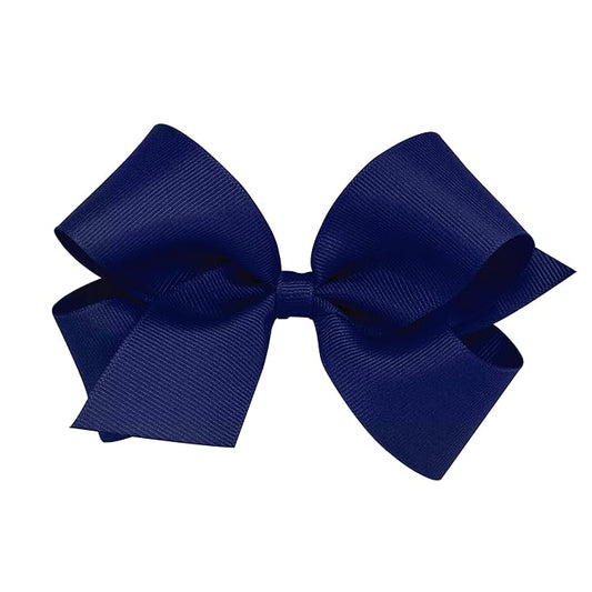 Wee Ones Girls' Classic Grosgrain Hair Bows with Plain Wrap Center, No-Slip Hair Clip, Handmade, Light Navy, Medium