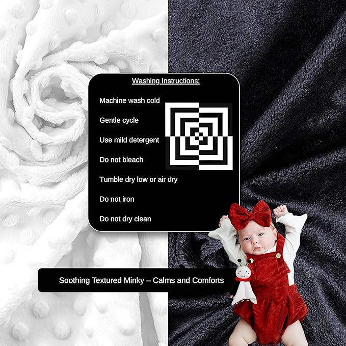 High Contrast Baby Security Blanket-Soft Sensory Lovey for Babies-Red, Black and White Blankie Comfort Toy (Snuggle Bee Lovey)