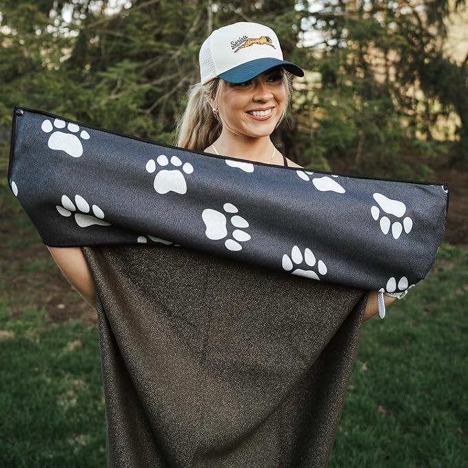 Sprints Athletic Running Towel, Full-Sized, Car Seat Cover - Performance Microfiber (Paw Prints & PR's)