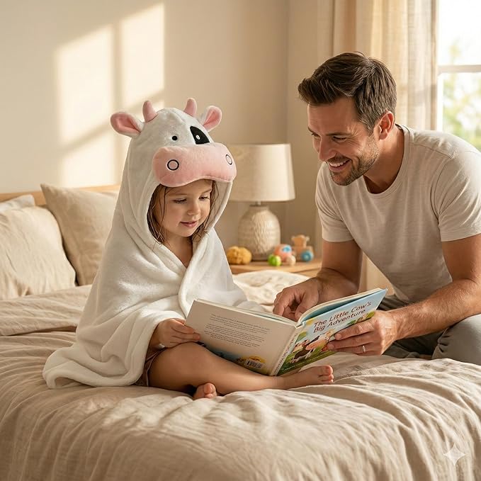 POCASOPA Hooded Towel with Cute Cow Vaquita Design - Rayon Made from Bamboo - Premium Baby Gift - Ultra Soft, Absorbent & Hypoallergenic - Large 35x35” Organic Towel for Newborns, Toddlers & Kids