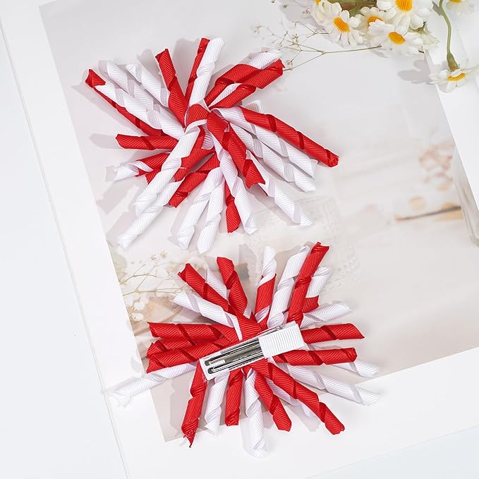 Yxiang 2PCS Red Korker Bows for Girls 4'' Curly Bow Hair Clip Ribbon Ponytail Bows Alligator Clip Hair Barrette for Girls Toddlers Kids
