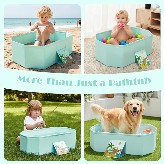 Baby Bathtub for Newborn to Toddlers, Foldable Infants Babies Bath Tub with Non-Slip Base and Drain Plug, Portable Bathtub for Home Outdoor (Light Green, 75-45-25CM)