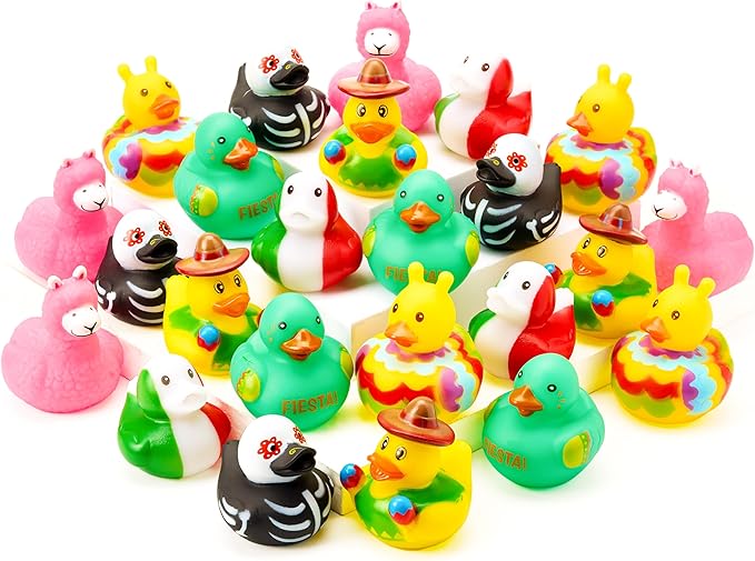 JOYIN 12 Pcs Mexican Fiesta Rubber Ducks for Party Favors Decoration, Cinco De Mayo Colorful Rubber Duck for Baby Shower, Bath Time and Dress-Up Play Duck Toys for Gifts