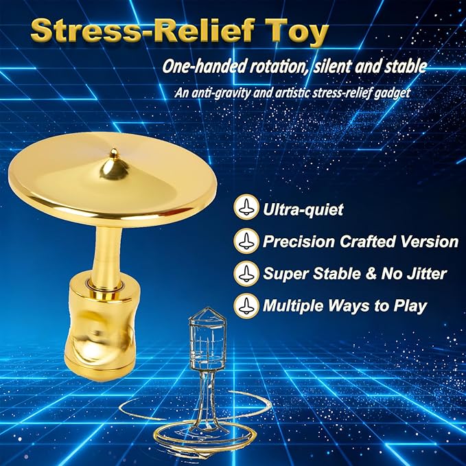 Gyroscope, Long-Lasting Spin,Anti-Gravity Spinner Toys,Physics Toys,Precision Gyroscope,Metal Anti-Gravity Spinning Top Balance Toy,Educational Gift, Premium Fidget Toy. (Champagne Gold, Medium Size)