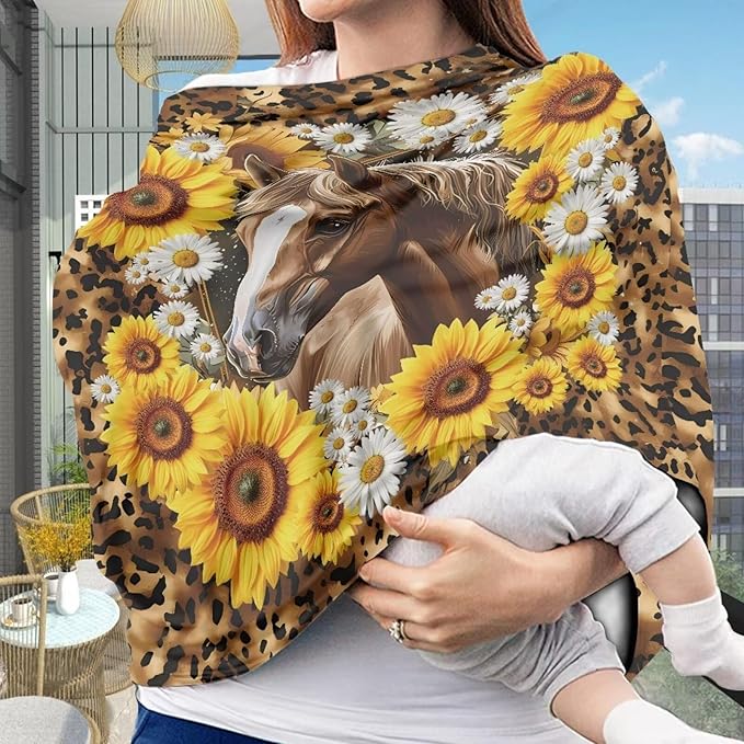 ZFRXIGN Sunflower Horse Baby Car Seat Cover Girls Nursing Scarf Carseat Canopy Gifts Multi-Use Cover Ups for Stroller High Chair Shopping Cart Daisy Leopard Cheetah