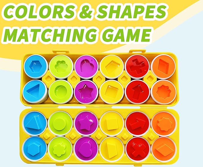 WEEJOYGAM Toddler Montessori Toys for 1 2 3 Year Old Boy Girl Easter Eggs Basket Stuffers Birthday Gift, Sensory Color Sorting Matching Eggs for Toddlers 1-3 Educational Shape Sorter Puzzle Fine Motor
