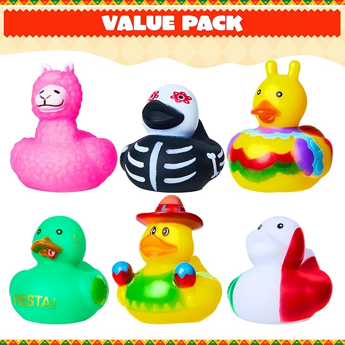 JOYIN 12 Pcs Mexican Fiesta Rubber Ducks for Party Favors Decoration, Cinco De Mayo Colorful Rubber Duck for Baby Shower, Bath Time and Dress-Up Play Duck Toys for Gifts