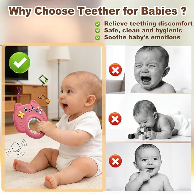 2Pack Teething Toys for Baby 3-6 Months, Teethers for Babies 6-12 Months, Remote Rattle Ring Teether for Baby, Sensory Toys for Babies, Baby Chew Toy