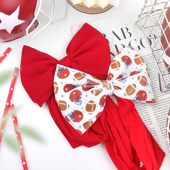 Baby Girl Football Headbands Hair Bows Super Bowl Hair Accessories for Newborn Infant Toddler Babies Headband Baby Girl Football Outfit