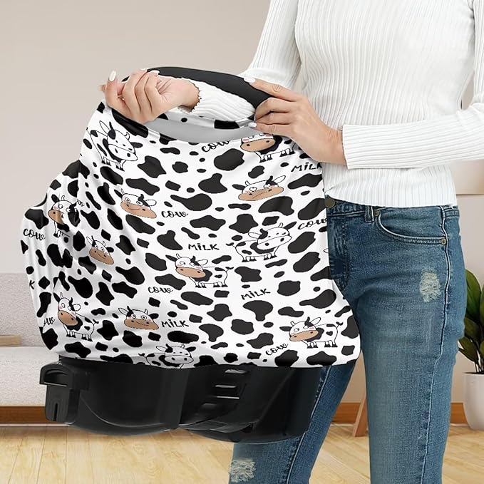 AFPANQZ Milk Cow Print Nursing Cover Breastfeeding Scarf Baby Car Seat Covers Infant Stroller Cover Carseat Canopy for Girls and Boys White Black Breathable Stroller Canopies
