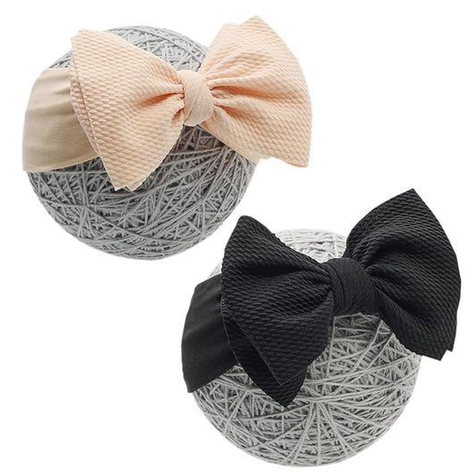 Baby Girl Bows Newborn Headband 0-6 Months Infant Big Bows for Birthday/Baby Shower/Photography/Baby Gifts (Black&Beige)
