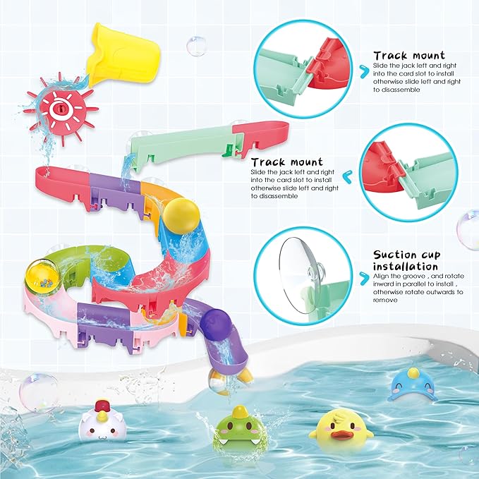taseyok Toddler Bath Toys, Baby Bathtub Toys with Elephant Shower Sprays and Slide Track, Fishing Floating Animals Toys, Creative Shower Toys Christmas Birthday Gifts for Boys and Girls