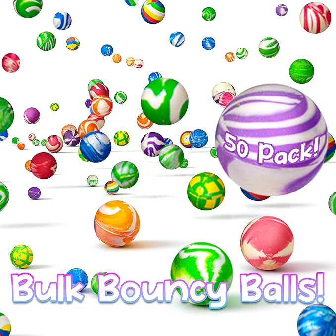Fun Central 50-Pack 1.5” Hi-Bounce Balls – Assorted Colorful Designs