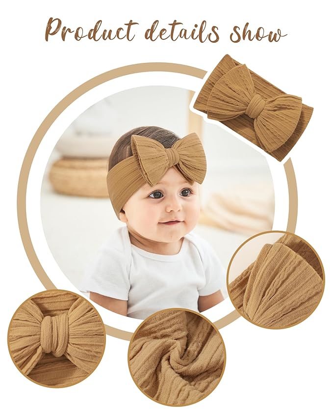 jollybows 12 PCS Baby Nylon Headbands Handmade Wide Baby Girl Bows Headbands Elastics HairBands Hair Accessories for Newborn Infants Toddlers Kids