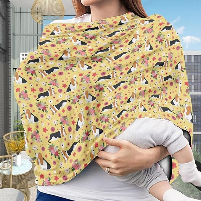 AFPANQZ Floral Dogs Baby Car Seat Canopy Nursing Cover Breastfeeding Scarf Shopping Cart Covers Stroller Sunshade High Chair Cover Car Seat Covers Girls Breathable