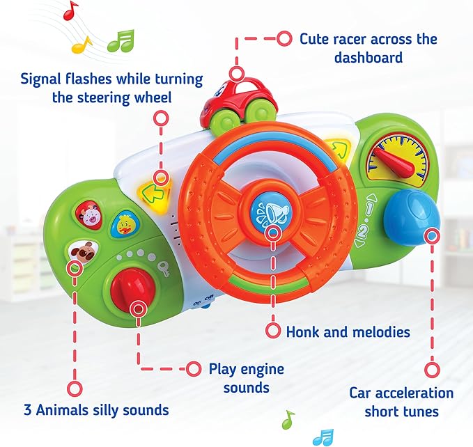 HAP-P-KID My First Baby Stroller Toy, Toddler Steering Driving Wheel, Car Seat Educational Learning Driver Toys, Pretend Drive Dashboard, Infant Baby Preschool Gift 6 7 8 9 10 11 12 Month 1 Year Old