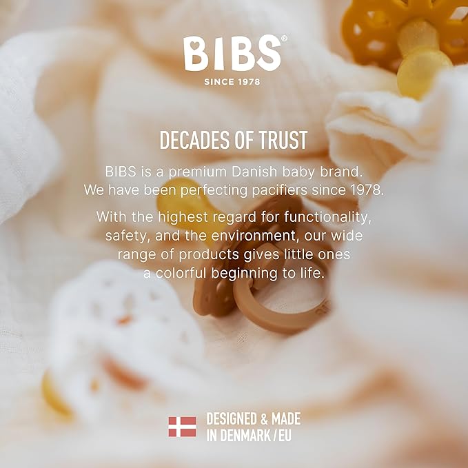 BIBS Pacifiers - Boheme Collection | BPA-Free Round Nipple | Nautral Rubber Latex | Made in Denmark | Set of 2 Ivory/Blossom Color Premium Soothers | Size 6-18 Months